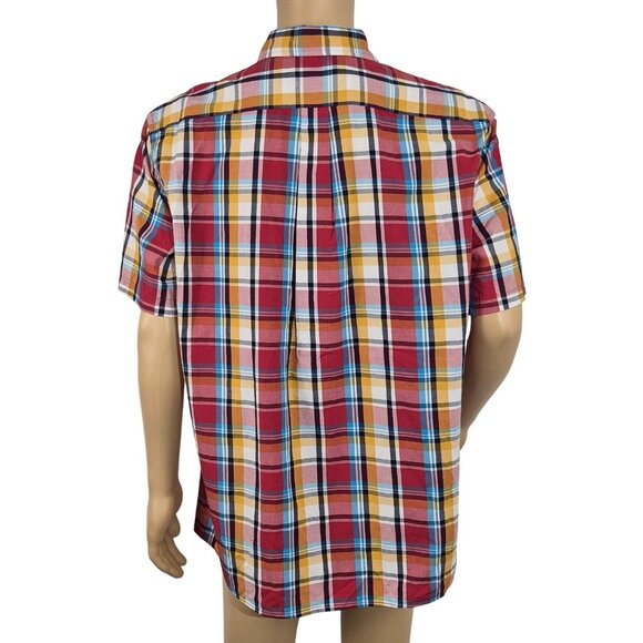 Roundtree & Yorke Men's Size L Short Sleeve Shirt Plaid Red Blue Button Up (56 - Picture 3 of 8